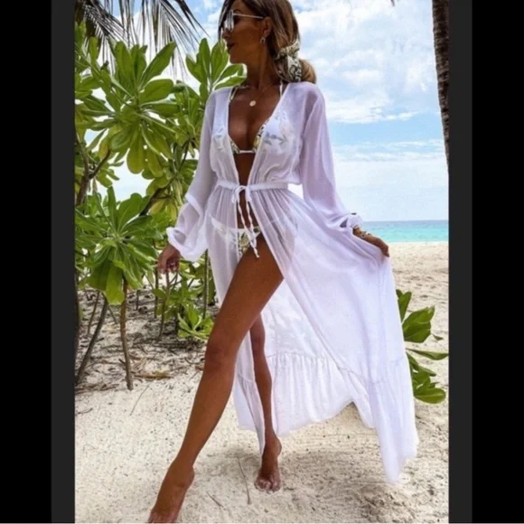 #49 White Kimono/Duster w/Bubble Sleeves - Picture 5 of 6